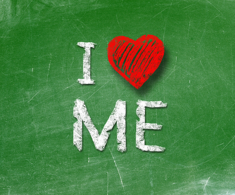 I love me phrase handwritten on blackboard